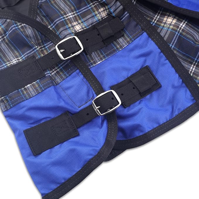 600 Denier Ripstop Mini Horse Blanket - 0g Fill Lightweight, Waterproof Breathable Miniature Pony/Donkey Turnout Rain Sheet Blueplaid 45
