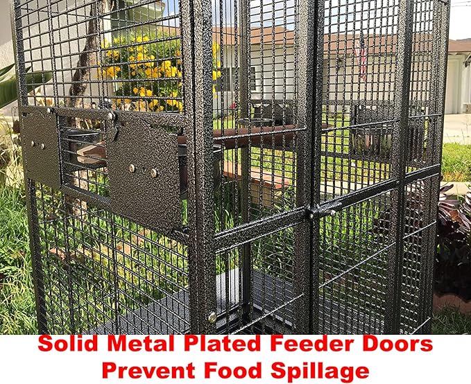 4-Size/2-Color, Large Double Ladders Open Play Top Wrought Iron Bird Parrot Parttot Finch Macaw Cockatoo Cage, Include Seed Guard and Toy Hook