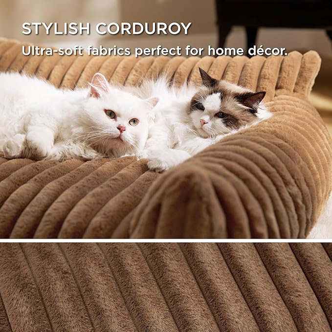 Bedsure Cute Dog Couch for Pets - Fluffy Dog Sofa with Premium Soft Corduroy Fleece, Pet Couch Bed with Washable Cover, Supportive Pet Sofa Bed for Medium Large Dogs, 36in, Copper Brown