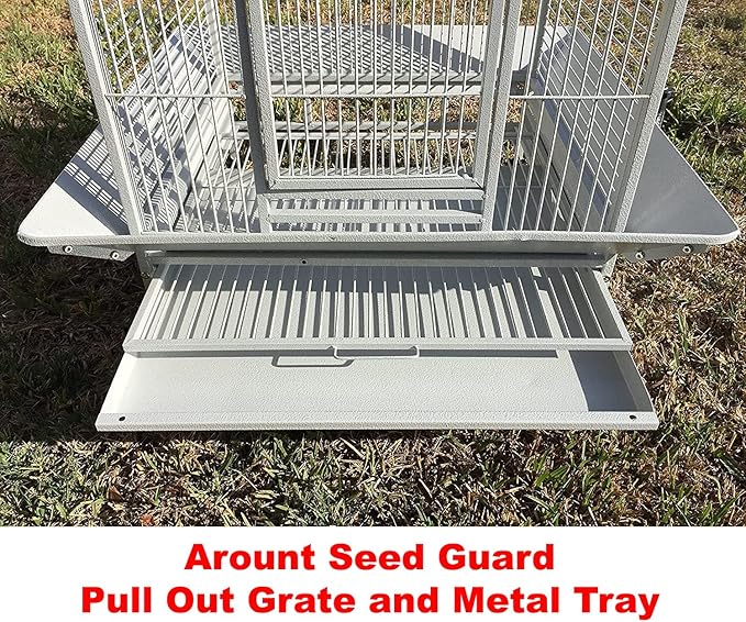 4 Size, Castle PlayTop Parrot Cage for Large Macaws Cockatoos African Grey Amazon (24" x 22" x 63"H White Vein)