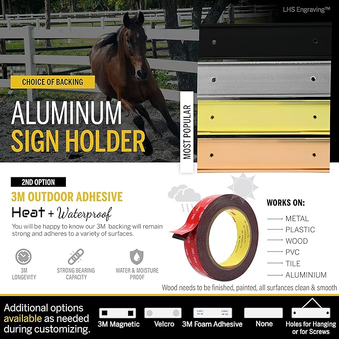 Horse Stall Name Plate, 2x12 Personalized Stall Signs, UV Protected, All Weather Adhesive, Hanging, Mounting or Other, Purple Plastic White Letters - Made in USA - B13