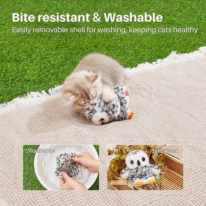 Potaroma Flapping Owl Cat Toys (No Flying), Lifelike Bird Chirp, Rechargeable Touch Activated Kitten Toy, Interactive Catnip Kicker Exercise Toys 4.0" for All Breeds