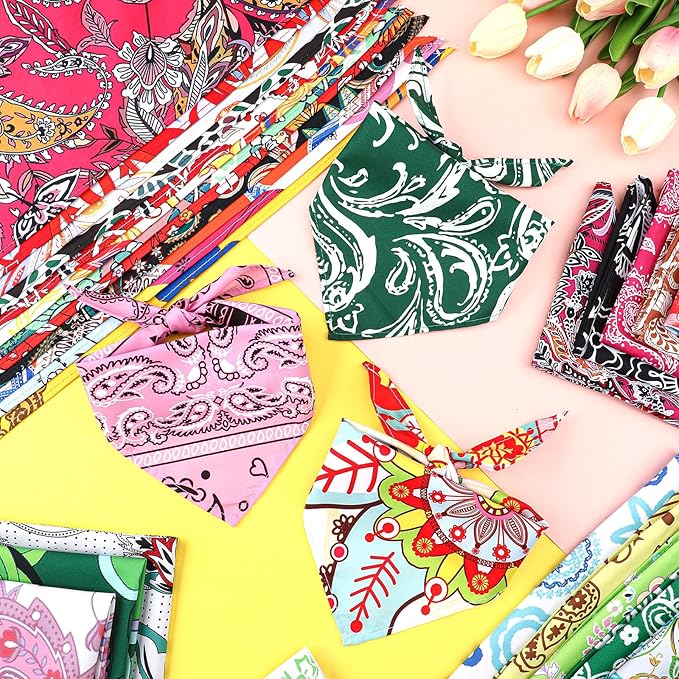 100 Pcs Dog Bandanas Bulk Pet Bibs Colorful Triangle Scarf Pet Bandanas for Medium Large Dogs Spring Summer Birthday Costume Decoration (Paisley)