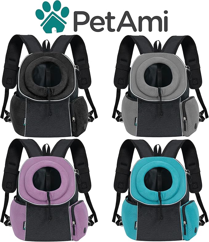 PetAmi Dog Front Carrier Backpack, Ventilated Adjustable Dog Pet Cat Chest Carrier Backpack, Dog Carrier for Hiking Camping Travel, Small Dog Puppy Medium Cat Carrying Bag, Max 14 lbs, Grey
